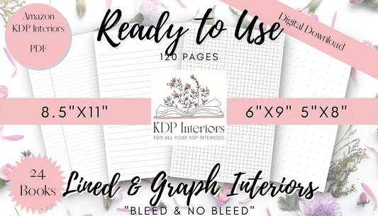 20 KDP Interior - Journal, Lined, Grid, Dotted - 20 Books, Low Content 120 Paged Notebook, KDP interior bundle